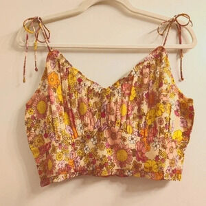 Patrons of Peace Floral Crop Top - Pink, Yellow, Orange